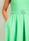 Castings Belted Waist with Gold Brooch Midi A-line Dress, Menta Green