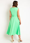 Castings Belted Waist with Gold Brooch Midi A-line Dress, Menta Green