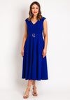 Castings Belted Waist with Gold Brooch Midi A-line Dress, Azul