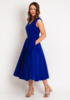 Castings Belted Waist with Gold Brooch Midi A-line Dress, Azul