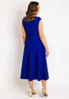 Castings Belted Waist with Gold Brooch Midi A-line Dress, Azul