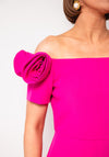 Casting Fabric Flower Bardot Midi Dress, Fuchsia
