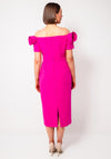 Casting Fabric Flower Bardot Midi Dress, Fuchsia