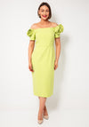 Casting Fabric Flower Bardot Midi Dress, Green
