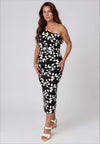 Casting Leaf Print One Shoulder Pencil Dress, Black