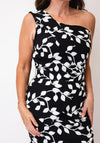 Casting Leaf Print One Shoulder Pencil Dress, Black