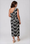 Casting Leaf Print One Shoulder Pencil Dress, Black