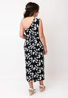 Casting Leaf Print One Shoulder Pencil Dress, Black