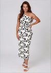 Casting Leaf Print One Shoulder Pencil Dress, Ivory