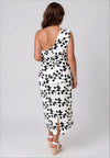Casting Leaf Print One Shoulder Pencil Dress, Ivory
