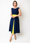 Casting Belted Colour Block Midi Dress, Navy and Lime
