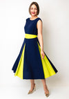 Casting Belted Colour Block Midi Dress, Navy and Lime