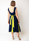 Casting Belted Colour Block Midi Dress, Navy and Lime