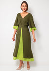 Casting Chiffon Colour Block Layered Dress, Green