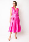 Casting Metallic Belted Pleated A-Line Dress, Pink