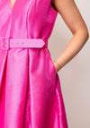 Casting Metallic Belted Pleated A-Line Dress, Pink
