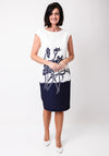 Casting Graphic Floral Print Pencil Dress, White & Navy
