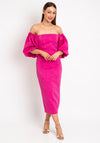 Casting Embossed Leaf Print Midi Pencil Dress, Fuchsia