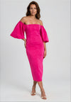 Casting Embossed Leaf Print Midi Pencil Dress, Fuchsia