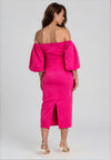 Casting Embossed Leaf Print Midi Pencil Dress, Fuchsia