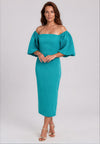 Casting Embossed Leaf Print Midi Pencil Dress, Turquoise