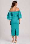 Casting Embossed Leaf Print Midi Pencil Dress, Turquoise