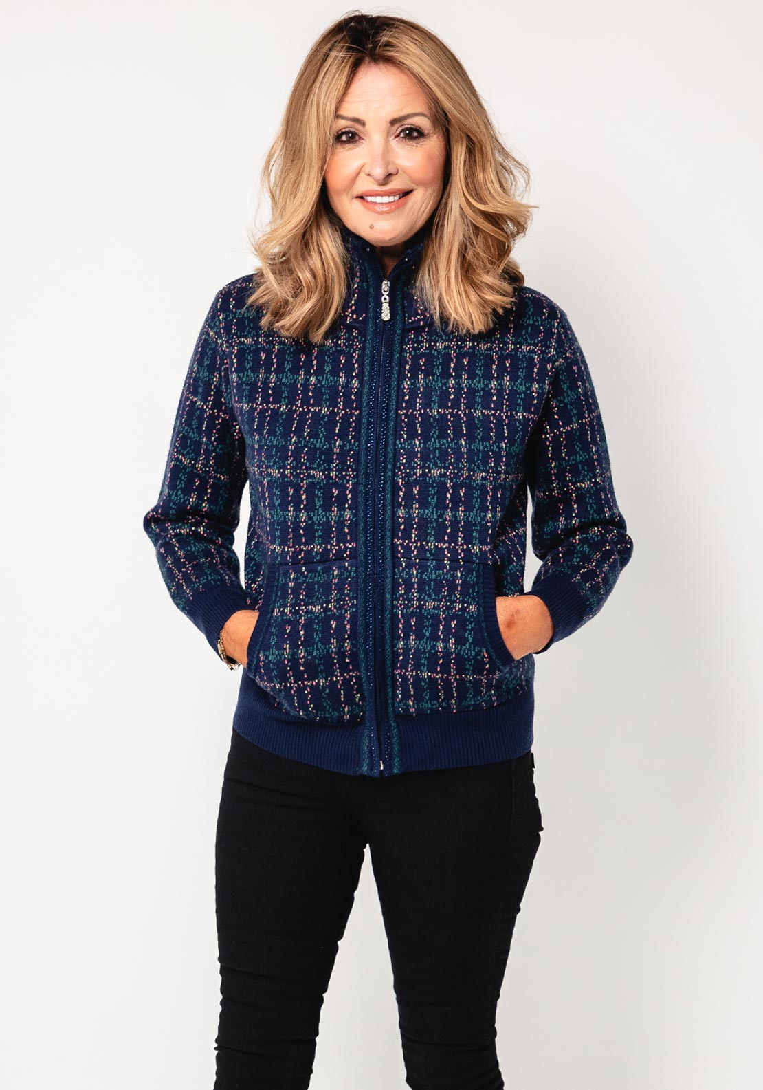 Castle Of Ireland Knit Zip Through Jacket, Navy McElhinneys
