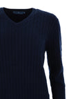 Castle of Ireland Cable Knit V Neck Jumper, Navy