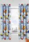 Catherine Lansfield Construction Print Fully Lined Eyelet Curtains 66”x72”, Blue Multi