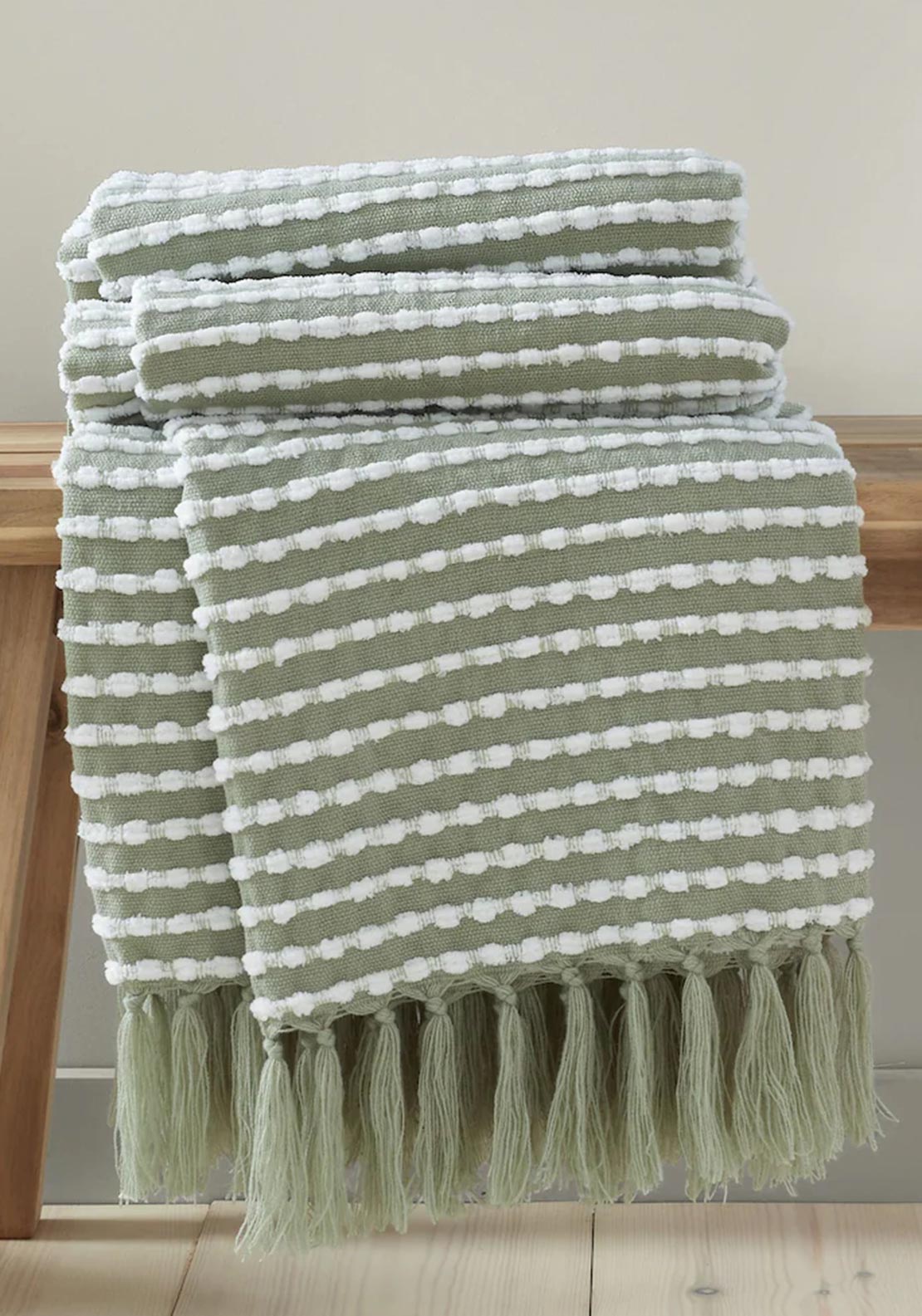 Catherine Lansfield Stab Stitch Throw, Green