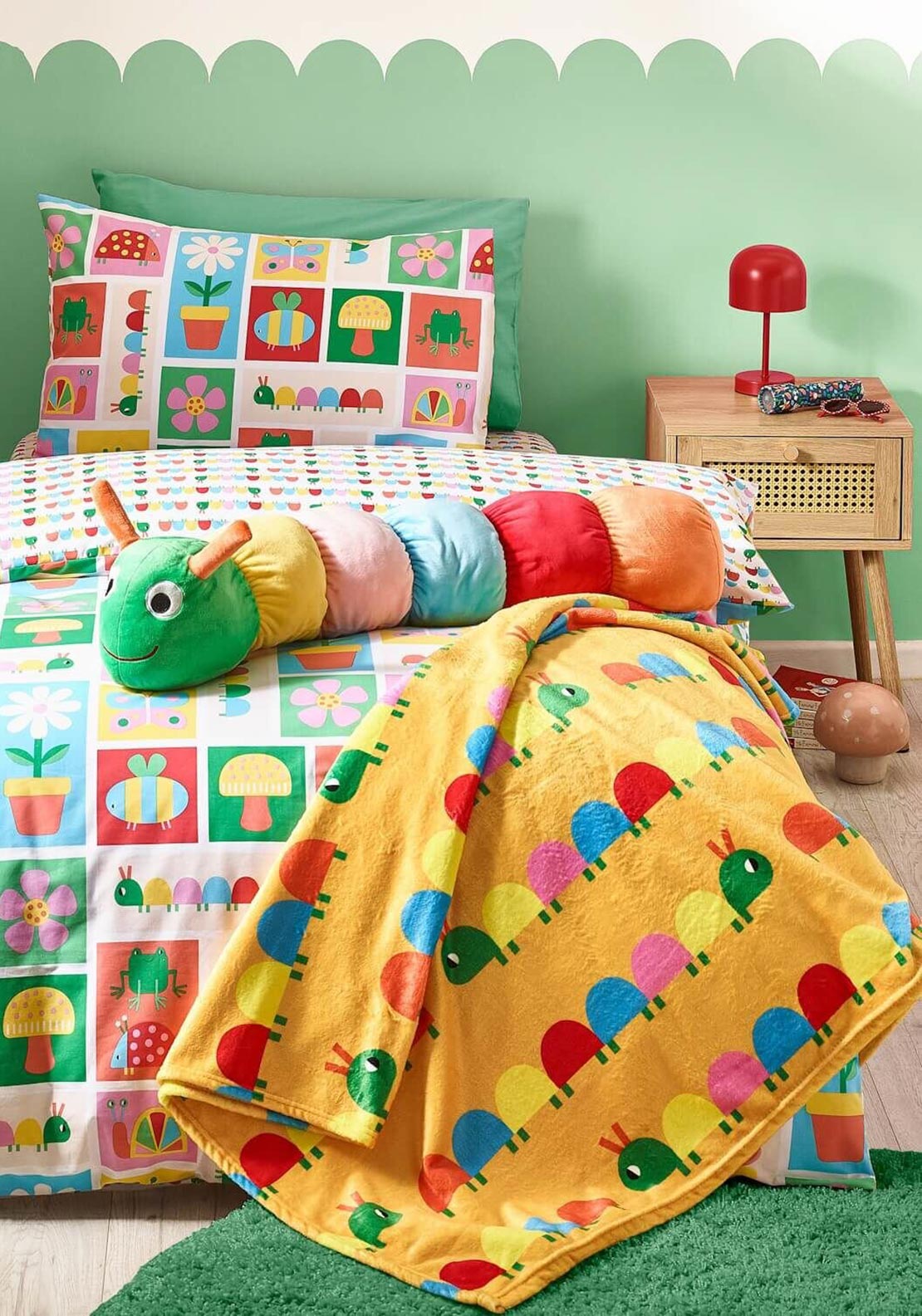 Catherine Lansfield Curious Caterpillar Kids Bed Set, Bright Multi