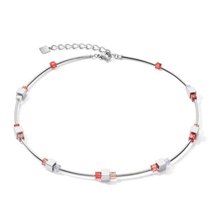 Coeur De Lion Geo Cube Haematite & Crystal Necklace, Silver & Red