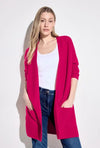 Cecil Ribbed Open Long Cardigan, Pink Sorbet
