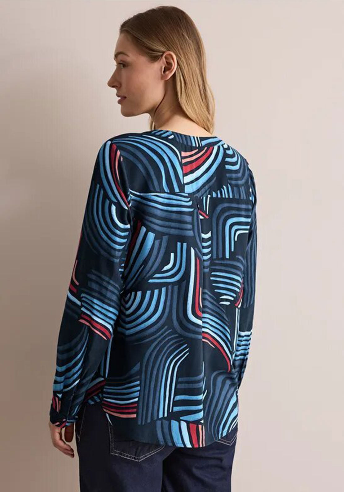 Cecil Abstract Print V Neck Blouse, Navy