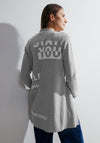 Cecil Text Print Long Open Knit Cardigan, Mineral Grey Melange