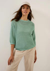Cecil Cotton Crochet Knit Sweater, Green