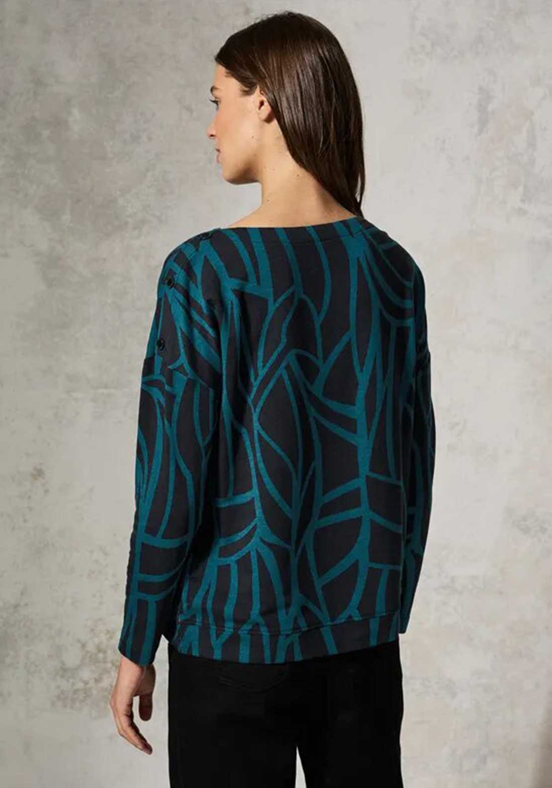 Cecil Button Shoulder Geometric Print Top, Black