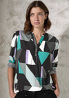 Cecil Geometric Button up V Neck Blouse, Black Multi
