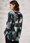 Cecil Geometric Button up V Neck Blouse, Black Multi