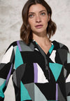 Cecil Geometric Button up V Neck Blouse, Black Multi