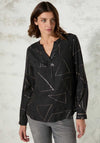 Cecil Geo Foil Print V Neck Blouse, Black
