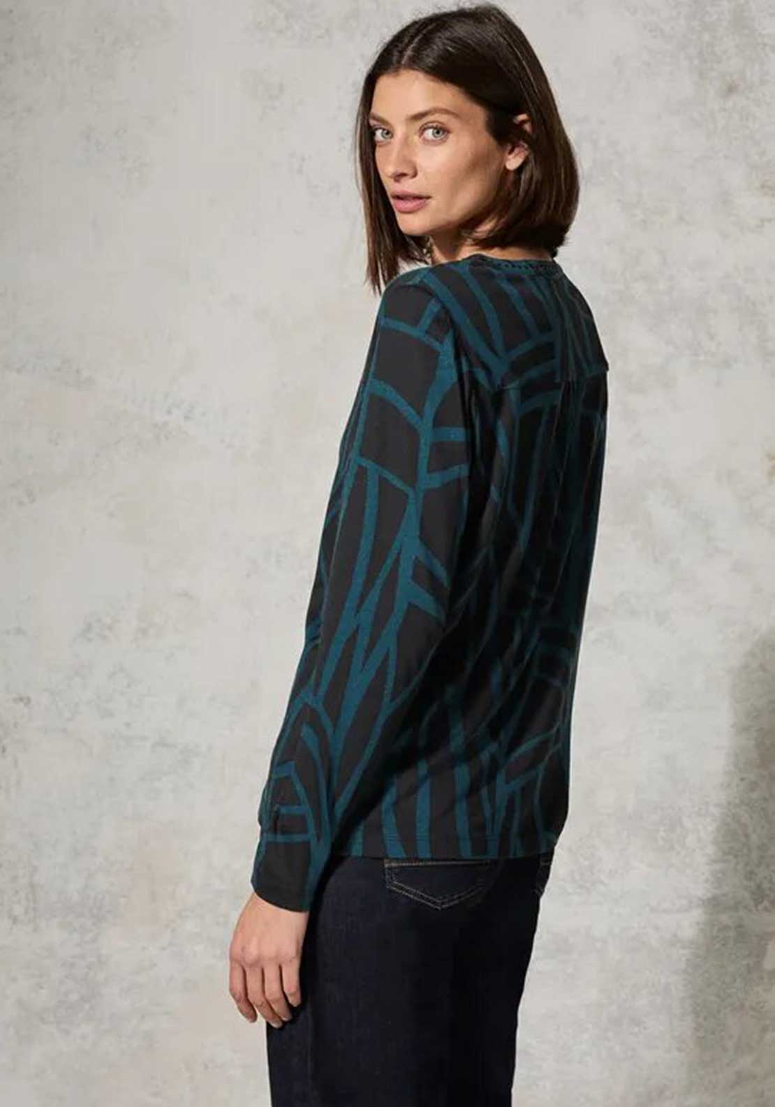 Cecil Geometric Print Top, Black and Teal