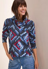 Cecil Geometric Cowl Neck Top, Navy Multi