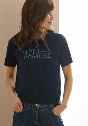 Cecil Textured Graphic T Shirt, Navy