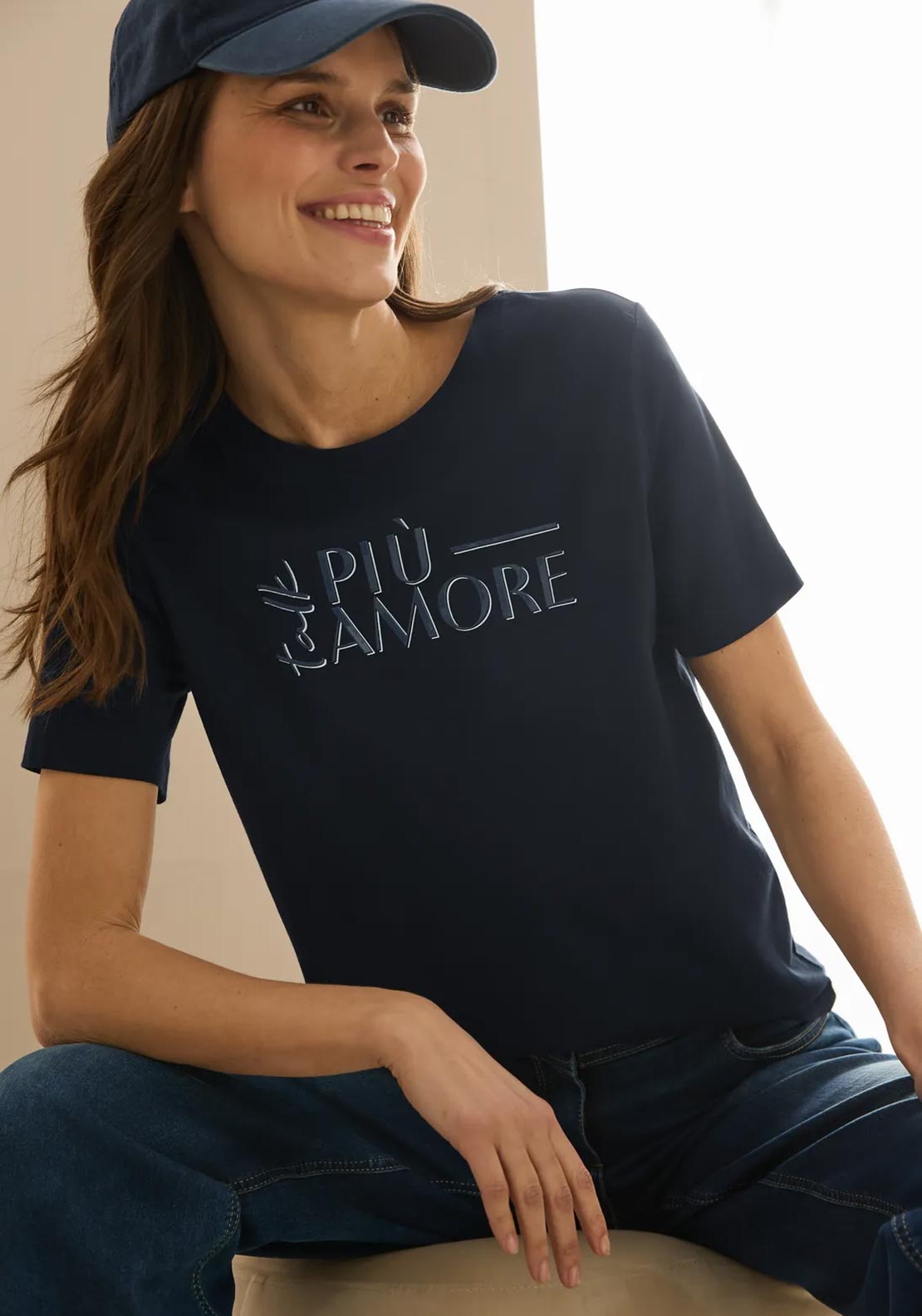 Cecil Textured Graphic T Shirt, Navy