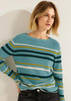 Cecil Multicolour Striped Fine Knit Sweater, Reef Blue Melange