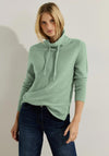 Cecil Drawstring Neckline Ribbed Sweater, Clear Sage Green