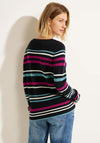 Cecil Multicolour Striped Fine Knit Sweater, Night Sky Blue