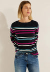 Cecil Multicolour Striped Fine Knit Sweater, Night Sky Blue