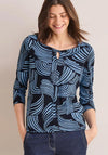 Cecil Abstract Print Knot Top, Navy and Blue